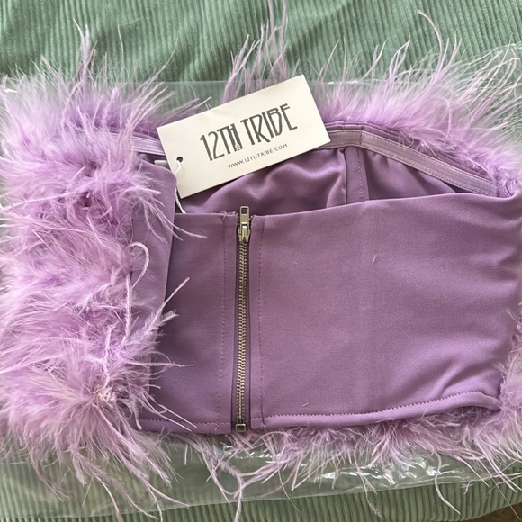 12th Tribe Chanel Faux Feather Top - PURPLE - Picture 4 of 4